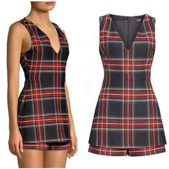 Maje size 34/US 0 IRIS Tartan Plaid Synthetic Sleeveless V-Neck Jumpsuit Romper - Picture 1 of 16